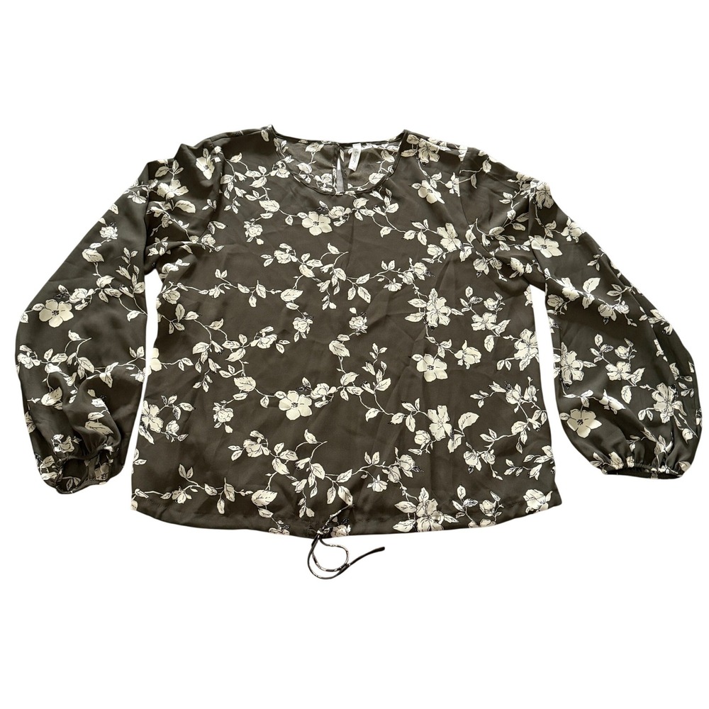 Mia & Tess XL Olive Floral Boho Blouse Long Sleeve Peasant Top Women's Spring